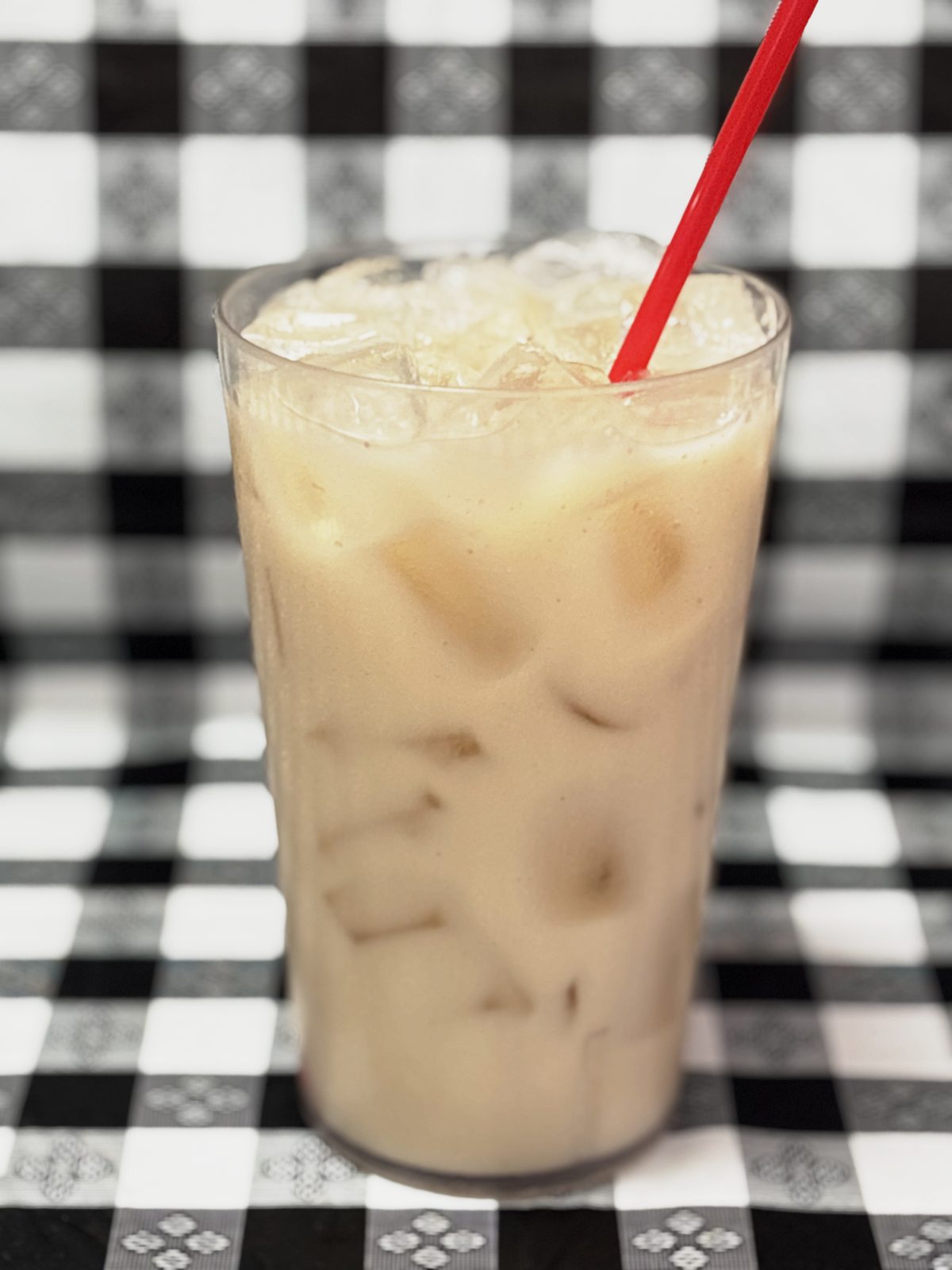 A large cup of horchata agua fresca