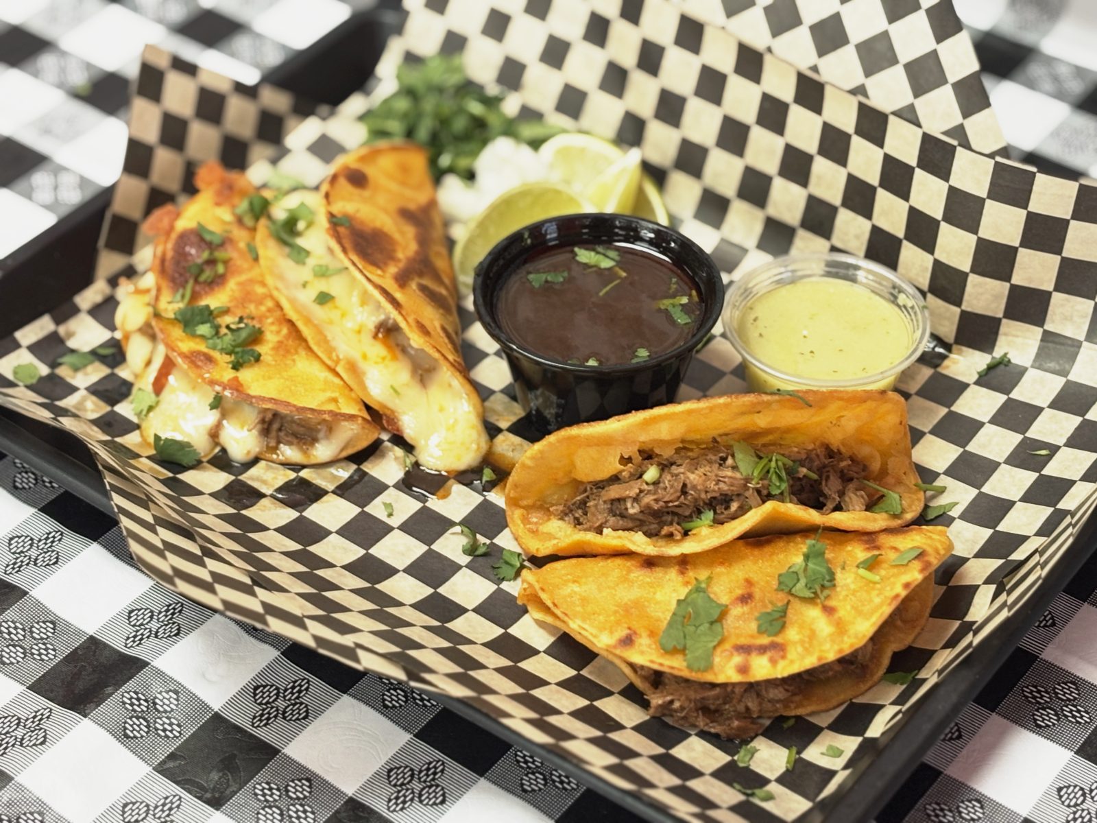 Mix tacos, half with Monterrey Jack cheese and half without