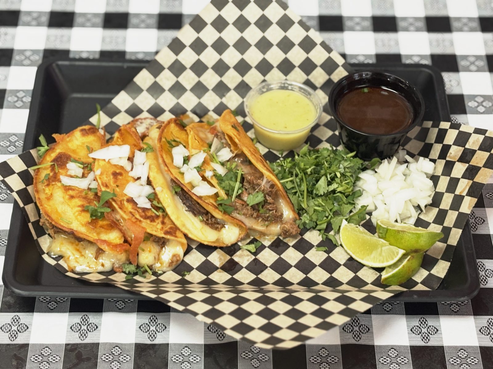 Crispy birria tacos with beef birria meat, no cheese